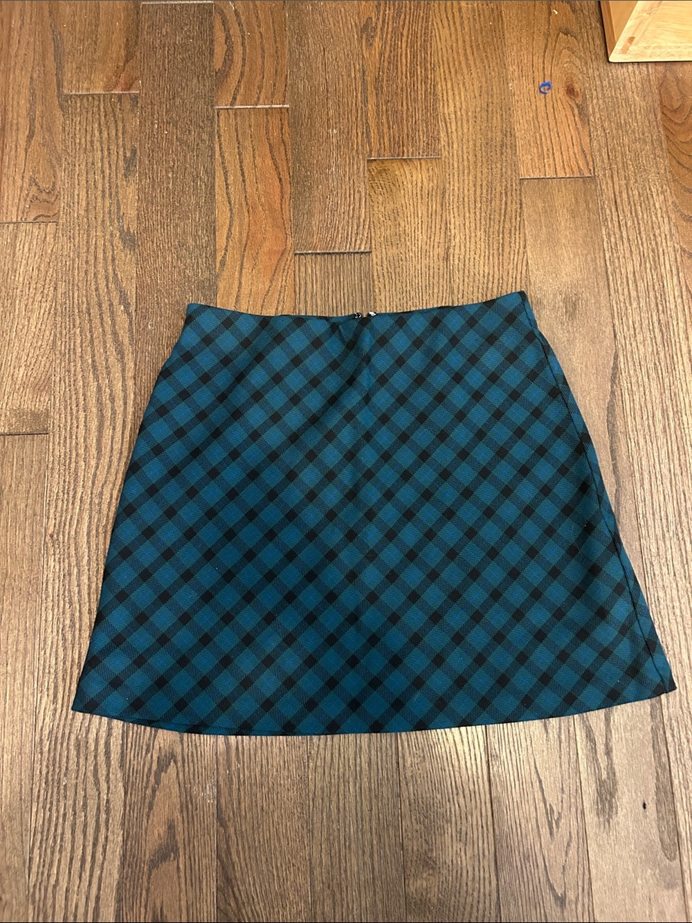 Plaid A-Line Mini Skirt in Teal and Black